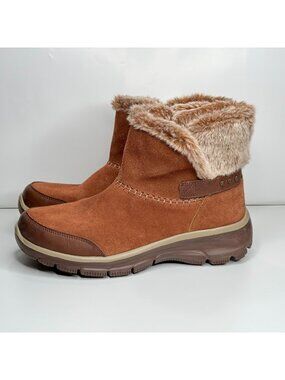 Skechers Easy Going Boots Womens 8.5 Brown Faux Fur Lined Relaxed Fit 49475